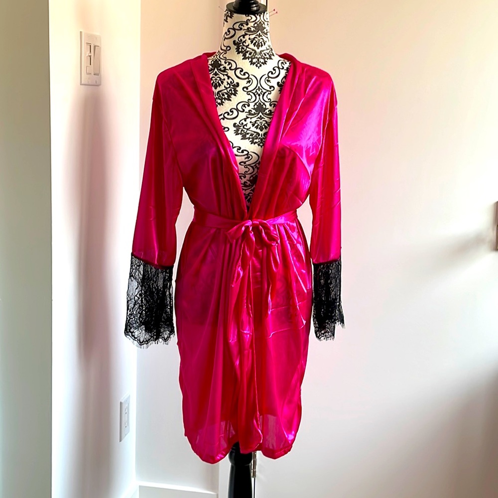 Pink Robe with Lace Bell Sleeves